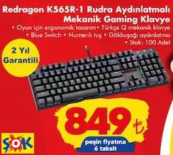 REDRAGON K565R-1 RUDRA AYDINLATMALI MEKANİK GAMİNG/OYUNCU KLAVYE